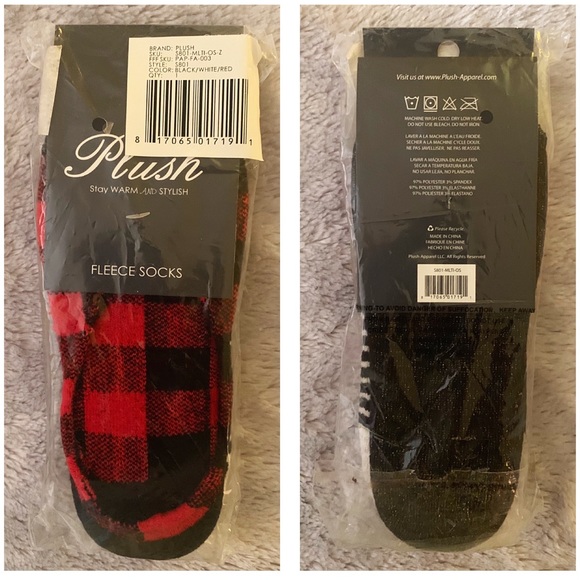 NEW! FLEECE SOCKS! NO-SHOW / SOCKLETS MULTIPACK! PLUSH brand! Black white & red - Picture 3 of 6